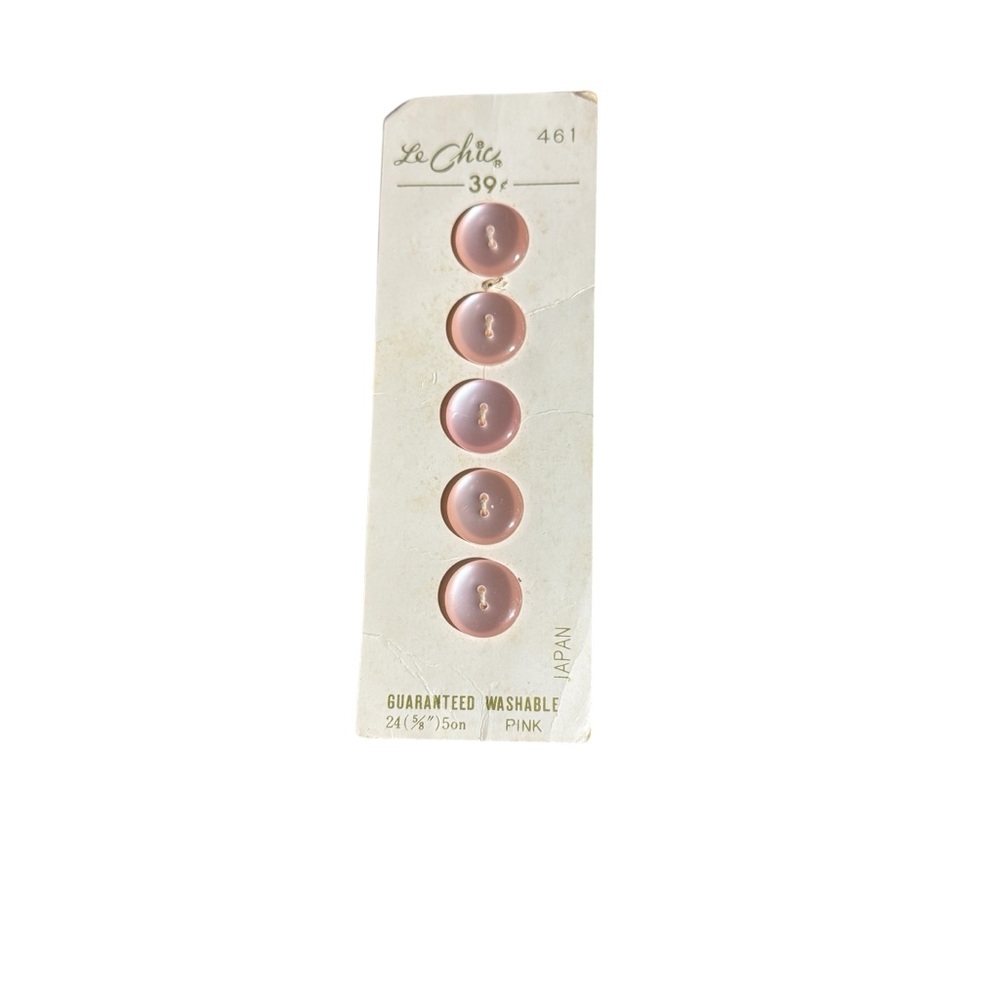 Le Chic B. Blumenthal Pink 5 Buttons Original Card 461 5/8” Two Hole Vintage